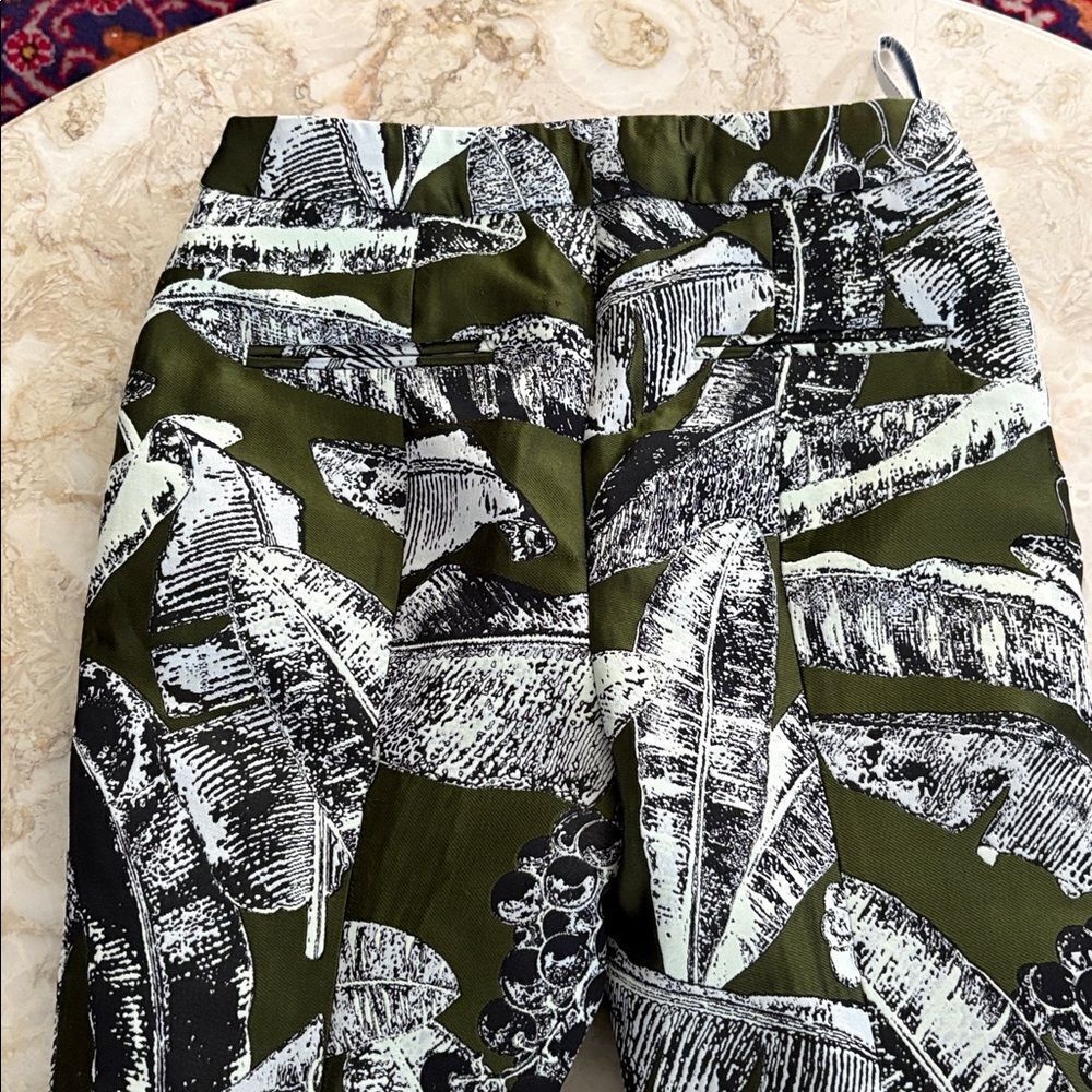 Oscar de la Renta Abstract Botanical Print 100% Silk Lined Slim Dress Pants - Picture 5 of 11